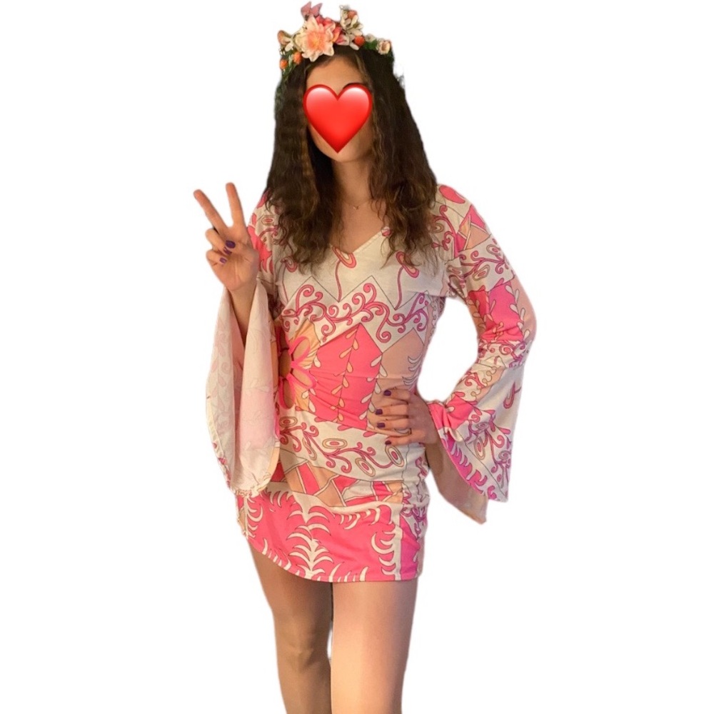 Bohemian Flower Disco Groovy Girl Costume Festival Halloween Women’s SZ Medium